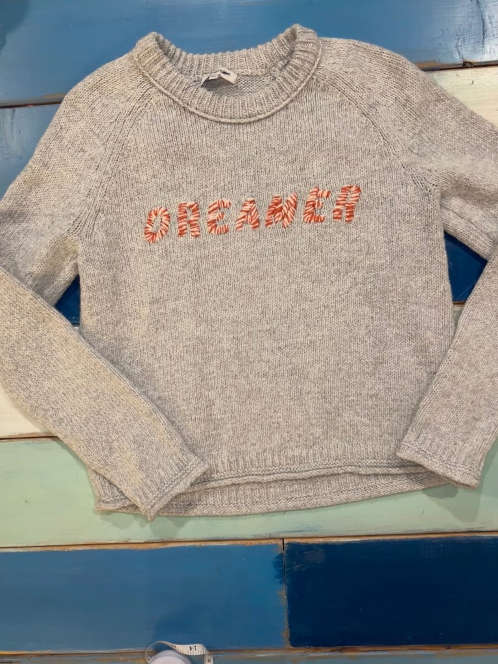 Madewell Dreamer Gray Knit Sweater Size Small Embroidered Pullover